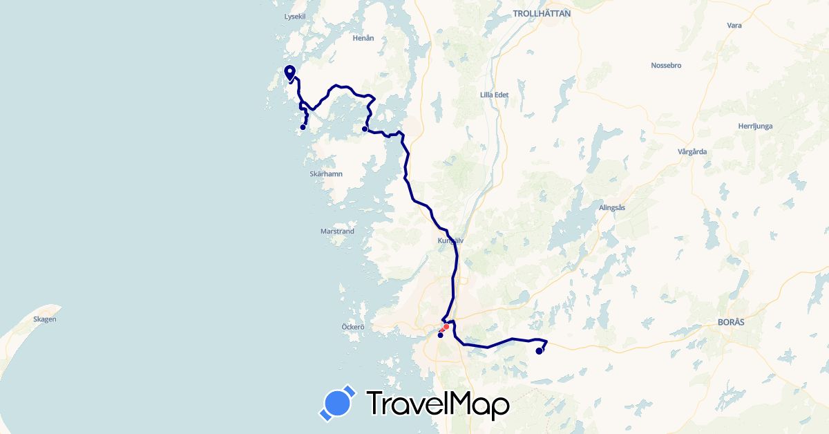 TravelMap itinerary: driving, hiking in Sweden (Europe)